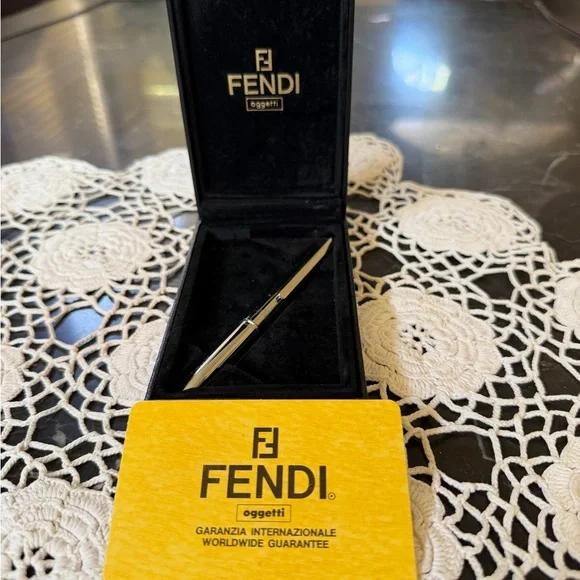 Fendi Stilista Silver Metal Logo Engraved Mini Pen Dual Ink 2-Color Cartridge - Picture 2 of 11